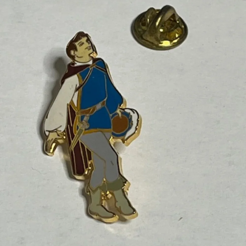 Disney Prince Charming Snow White Lapel Hat Vest Pin Gold Tone 1.75
